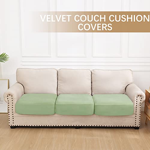Hyha Velvet Stretch Couch Cushion Covers, Replacement Sofa/Chair Cushion Covers, Soft Sofa/Couch Seat Covers, Individual Couch Cushion Covers For Sectional Sofa (3 Packs, Pea Green) #TOP4