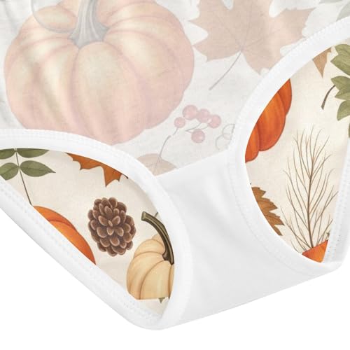Toddler Girl Panties, Autumn Leaves Pumpkins Cream Cotton Girls Underwear, 2T–8 Years4