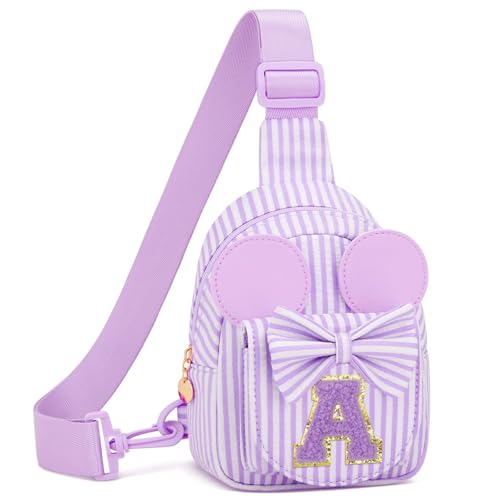Image of Initial Purse for Girls Kids,Birthday Gifts for 3-8 Years Old | Personalized Crossbody Bag, Small Toddler Sling Bag Cute Fanny Pack, Gift for Daughter Sister Grandkids, Striped Purple A