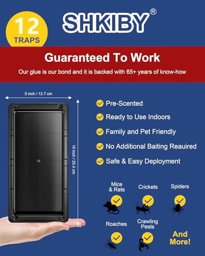 Rat & Mouse Glue-Traps 12 Pack, Large Bulk Traps, Indoor for Home, Pre-Scented Adhesive Plastic Tray Inside House, Snake, Mice, Spider Pet Safe