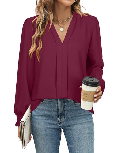 Theenkoln Bluse Damen Elegant V-Ausschnitt Oberteile Langarm Tunika...