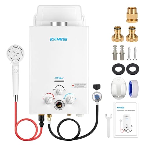 Kohree Tankless Water Heater Propane, 6L 1.58 GPM Portable Tankless Water Heater with Handle, On Demand Instant Hot Water Heater with Overheating Protection, for RV Camping, Outdoor Shower, White