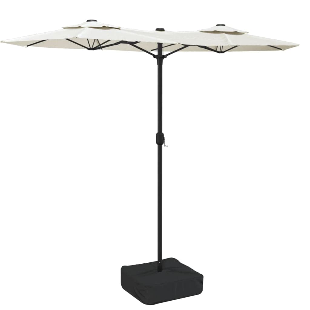 Sombrilla doble con iluminación led, blanco arena, 316 x 145 cm, resistente a los rayos UV, para jardín, terraza y zona de piscina