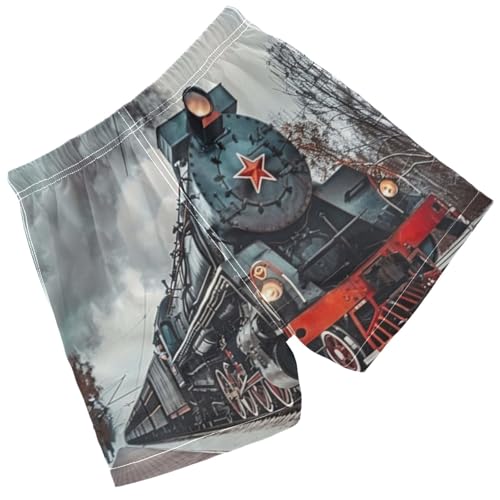 Pigsaly Boys Swim Trunks 3D Old Black Soviet Steam Train Boys Board Shorts Swimsuit Swimwear Summer Bathing Suit 5T2