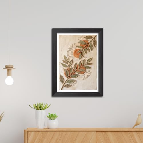Image of TenorArts Boho Leaves Art 3D Clay Textured Digital Art Print Photo Frame, Modern Art Abstract Painting For Bedroom Living Room Home and Cafe Decor | Minimal Drawing Black Framed Posters for Decoration (9x12 inches) [CL-F10]