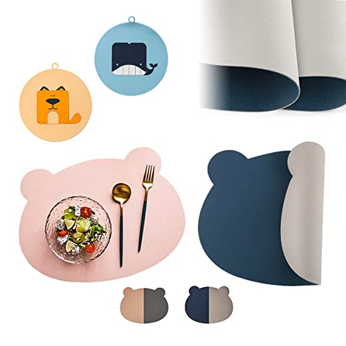 4 Pcs Set De Table Enfant Antidérapant,Set de Table pour Enfants en Forme d'ours De Table Imperméable Lavable Napperon Résistant à Chaleur Tapis,Résistant à La Chaleur Tapis De Table a Manger