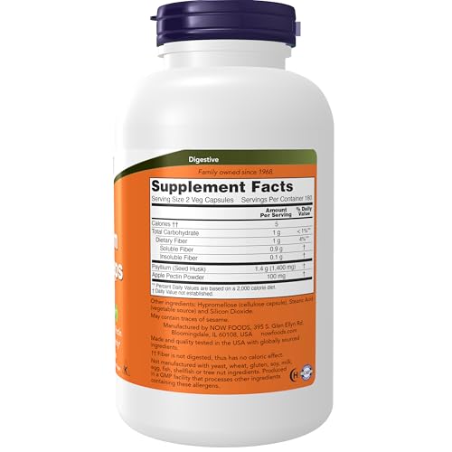 NOW Foods Supplements, Psyllium Husk Caps 700 mg with 50 mg of Apple Pectin, Intestinal Health*, 360 Veg Capsules - Image 3