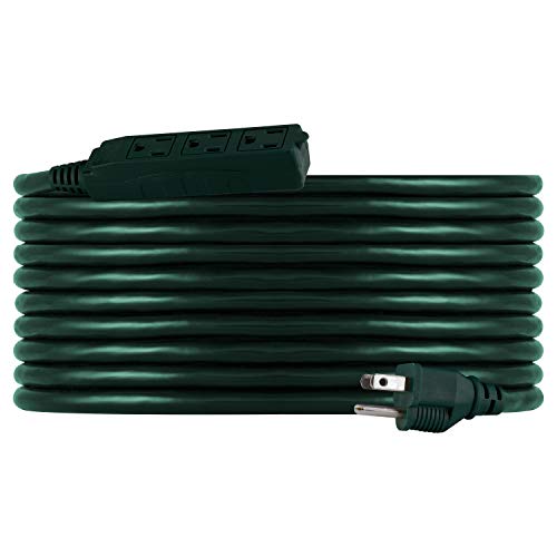 Philips Accessories 25 Ft Outdoor Extension Cord, 3 Outlet Power Cord, Use in Garage, Shed, Office or Home, Green, SPS1035GF/27