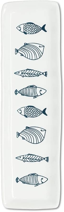 12.5 in. Long Slim Fish Plate White & Blue