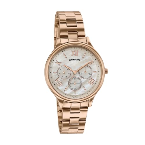 Image of Sonata Axis with Quartz Analog Ivory MOP Premium Multifunction Design Dial IP RG Strap Watch for Women - 87119WM02