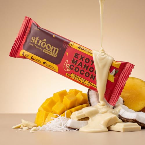 Image of STROOM Asia's First Centre Filled Protein Bars | Exotic Mango Coconut | 20g Quality Protein bars | Source of Iron & Calcium l Gluten Free l Natural Anti-oxidants l 5 Bars 63 Grams Each