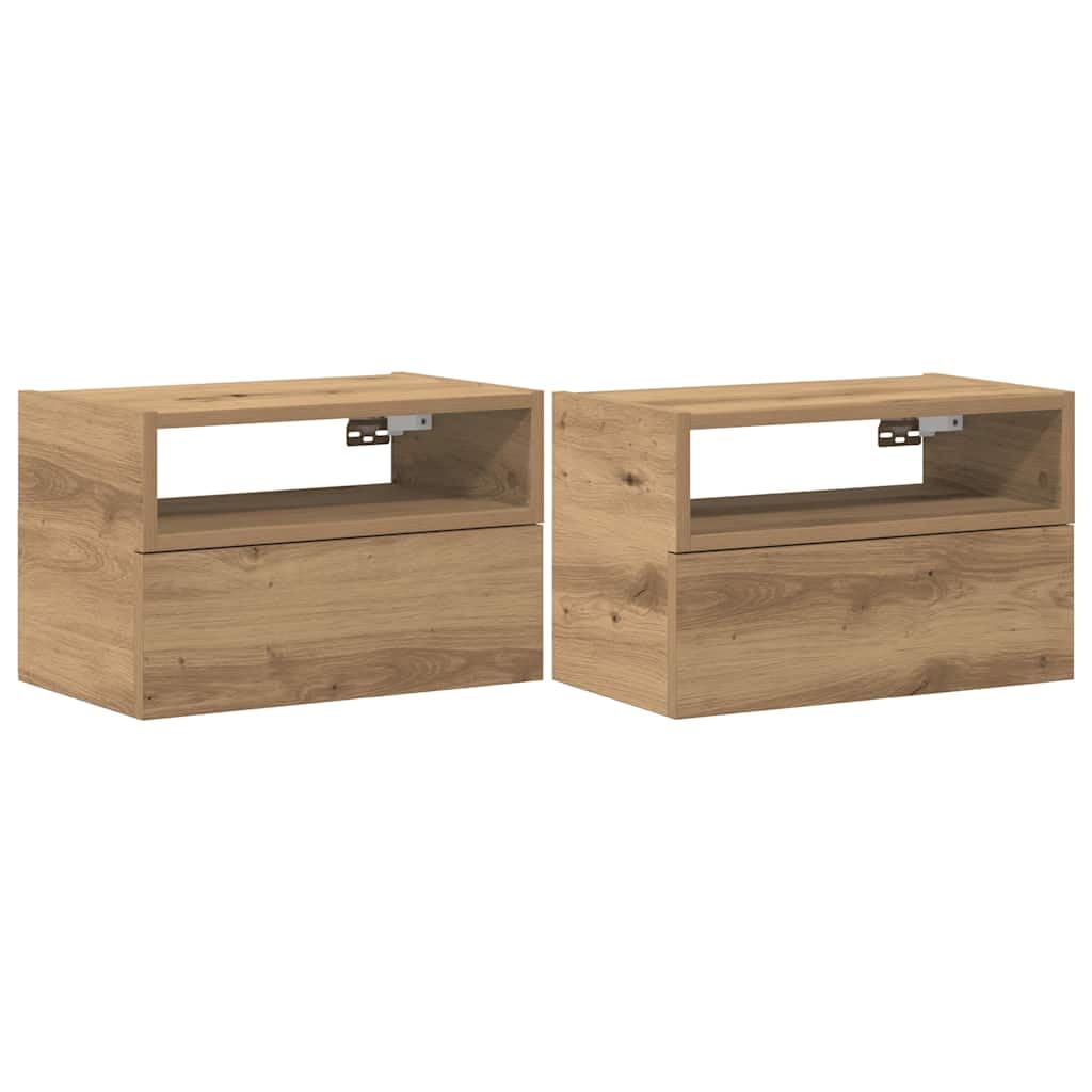 vidaXL Mesitas de Noche Pared 2 uds Color Roble Artesano 45x26x28,5cm, mesita de Noche Flotante, mesilla de Noche, Armario, mesita de Noche