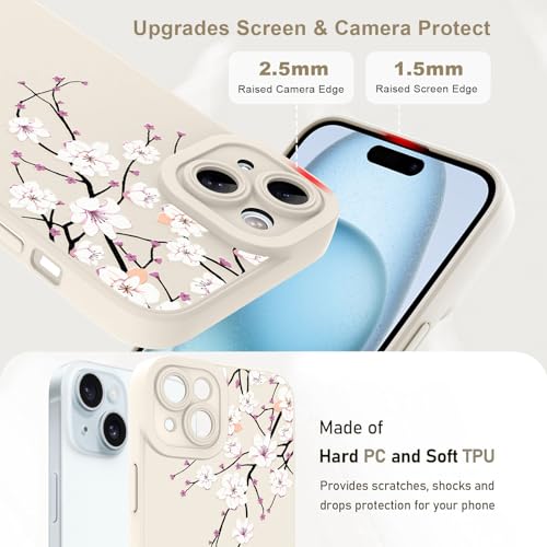 Image of Designed for iPhone 15 Case, Cute Cherry Blossom Flower Floral Pattern Design, Slim Soft TPU Liquid Silicone Protective Cover for Women Girls - White