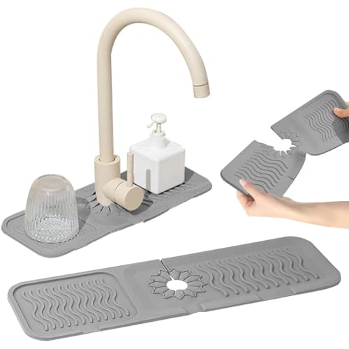 Juego de 2 Alfombrillas de Silicona para Grifo, Protector contra Salpicaduras para Fregadero de Cocina, Bandeja Absorbente de Goteo, Protector de Grifo para encimera, 37 cm, Color