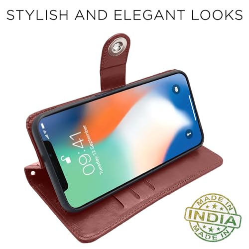 Image of Pikkme Flip Cover Leather Finish | Inside TPU with Card Pockets | Wallet Stand and Shock Proof | Complete Protection Button Flip Case iPhone X /Xs (Brown)