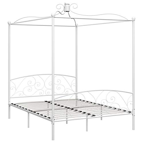 Susany Marco de cama con dosel para cama doble, cama individual, tamaño individual, doble, doble, king size, metal blanco, 180 x 200 cm