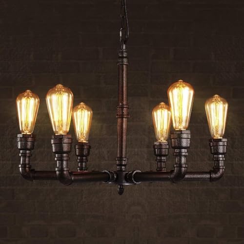 KJHFD Chandelier Lámpara de lámpara de araña Moderna LED, 6 Luces American Industrial Retro Metal Water Lights Pipes Colgante, V araña de restaurantes de Cocina de Steampunk de v Chandelier