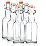 Home Brewing Glass Beer Bottle with Easy Wire Swing Cap & Airtight Rubber Seal - 16oz - Case of 6 - by Tiabo