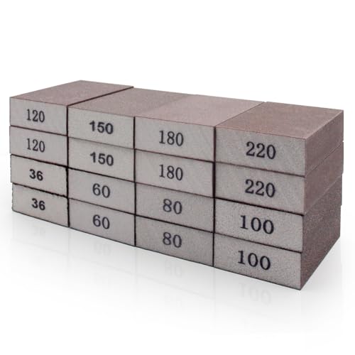 16 Pièces Éponge de ponçage, Cale a poncer kit Polissage Grain 36/60/80/100/120/150/180/220 Lavable Réutilisable pour Poncer Polir Métal Bois