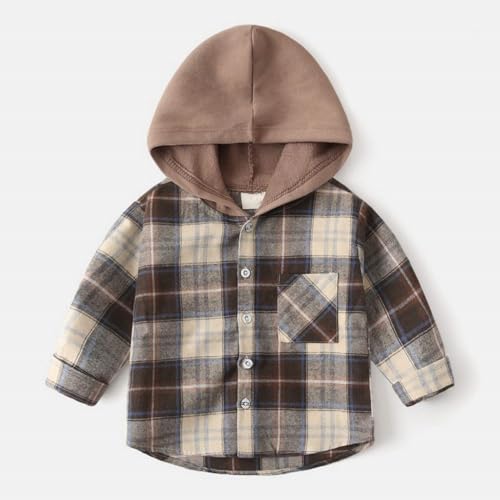 Toddler Shacket Plaid Flannel Hooded Shirts Boys Girls Long Sleeve Button Jacket with Pocket Fall Winter Vintage Trendy Coat3
