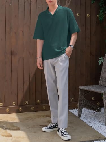 Image of Men's Textured Waffle Knit Polo T-Shirt | Relaxed Fit Half Sleeve Collared Tee | Soft Breathable Casual Summer T-Shirt