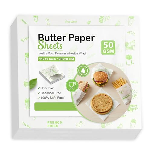 Image of GLUN White Plain Microwave Proof Paper, Pack of 100, 10x10 Inch Size Sheet 40 GSM Thickness100% Uncoated & Non-Printed Eco-Friendly Sheets, Chemical Free & Plastic-Free, Non-Stick Wrapping Paper
