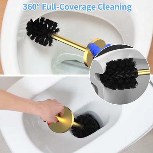 Image of Stainless Steel Toilet Brush and Holder Set Brushed Silver Heavy Duty Toilet Bowl Brush with Long Handle for Bathroom and Farmhouse (Gold)