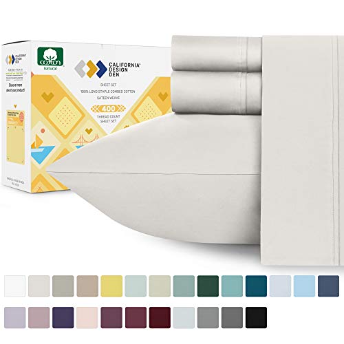 Premium 400-Thread-Count 100% Natural Cotton Sheets - 4-Piece Ivory Color Queen Size Sheet