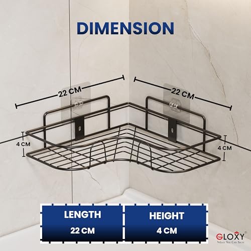 Image of GLOXY Premium Combo Pack of 3 Black Metal Bathroom Corner Rack Shelves - Rust Resistant Self Adhesive Mount Bathroom Accessories Storage Rack - Multipurpose No Drill Shower Caddy Organizer
