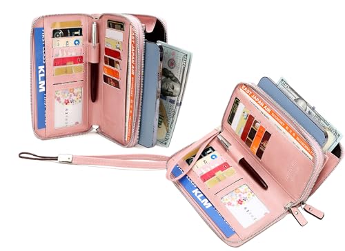 Image of Women's RFID Blocking Wallet Large Zip Around Leather Clutch with Wristlet | Large Capacity, 23 Card Slots, 2 ID Windows, Phone Holder, Soft PU Leather, RFID Secure, Coin Pocket, Checkbook Holder