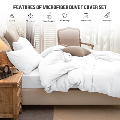 Housse de couette blanche lit double DVS729 en microfibre de polyester douce - 4