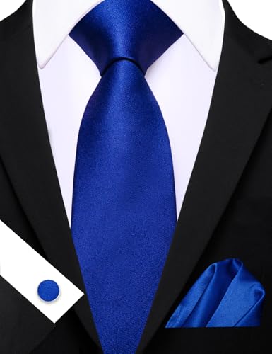 Image of Barry.Wang Plain Men Silk Ties Extra Long Satin Necktie for Wedding Business Handkerchief Cufflinks Set Solid Colors