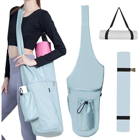 Uhawi Yoga Mat Bag, with Protective Layer& Water Bottle Pocket and Big Wet Pocket & Yoga strap & Large Capacity,Stylish & Functional Fitness Mat And Essential items for Women & Men (blue) Cover