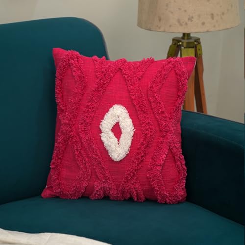 Image of Handmade Soft Boho Cotton Pillow Case | Embroidered Decorative Cushion Cover for Home Decor | 16 X 16 Inch Throw Pillow Cases for Living Room and Bed Room (Set of 1, 16 * 16)