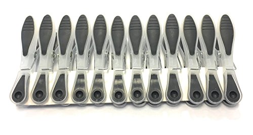 MSV Lot de 12 Pinces à Linge Bi Matiere Gris