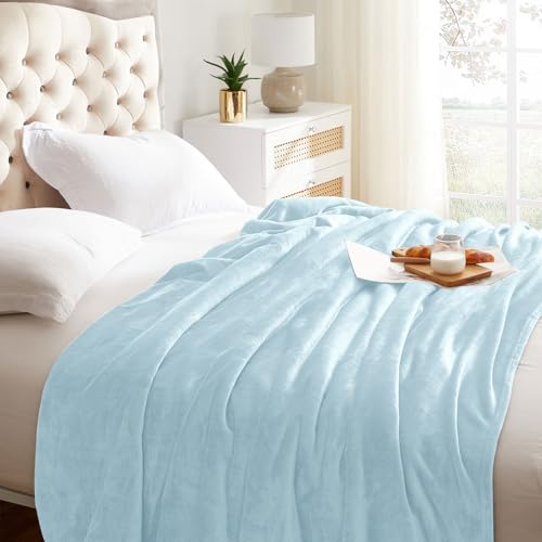 Image of KMUSET Fleece Blanket Mist Blue Lightweight Super Soft Cozy Fuzzy Bed Blankets Microfiber Factory Shop