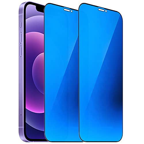 BWEDXEZ 2 Pack Anti-Blue Privacy Tempered Glass Suit for iPhone 12 / iPhone 12 Pro Mirror Anti-Spy Screen Protector Anti-Peeping Film Electroplated 9H Hardness Anti-scratch 6.1 inch (Blue)