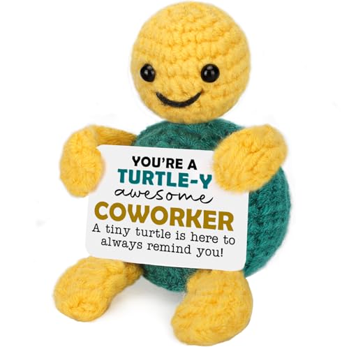 Funny Turtle Coworker Gifts Appreciation Thank You Gifts, Coworker Work Bestie Birthday Gift for Women Men, Farewell Moving Away Leaving Going Away Gift for Coworker, Positive Crochet Animals Turtle