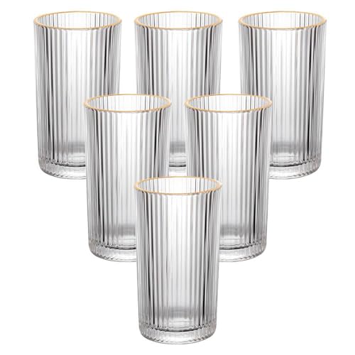 Haüskraf - Copo longo drink de vidro com borda dourada Graffiato 420ml 6 peças