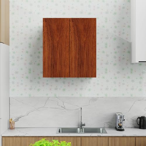 Image of 2 Door Multipurpose Wall Mounted Cabinet with Adjustable & Fixed Shelf | Storage for Modular Kitchen, Bathroom, Office & Living Room | Assembly-DIY | Color-Cherry Pine | Size-60x33x63.8 Cm