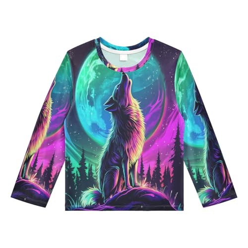 Howling Wolves Boy's Rash Guard Swim Shirt Long Sleeve Sun Shirt for Kids Toddlers UPF50+ 4T