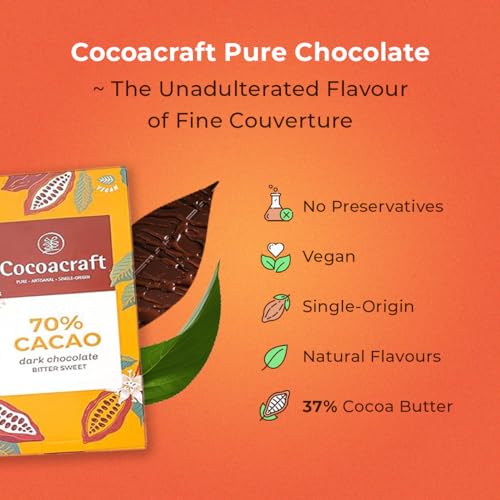 Image of Cocoacraft 70% Bittersweet Chocolate Bar (80g) Dark Chocolate Bar| 100% Natural| Handmade Artisanal Couverture from Kerala| Ideal for Snacking and Gifting