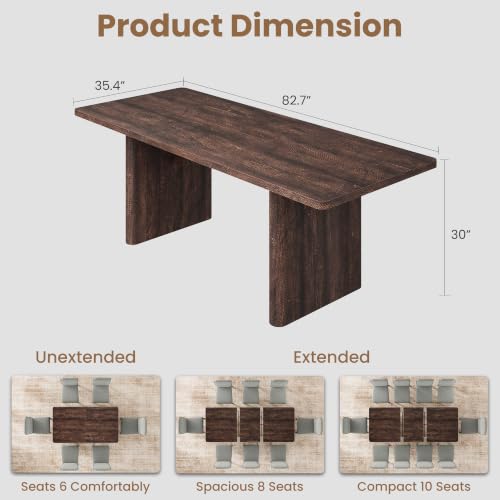 Image of GarveeHome Rectangular 63 inch-82.7 inch Extendable Dining Table with Round Corner | Spacious, Sturdy, Stable, Farmhouse, Scratch-Resistant, Durable, Easy to Assemble, Matches Any Chair Style, Sturdy Base