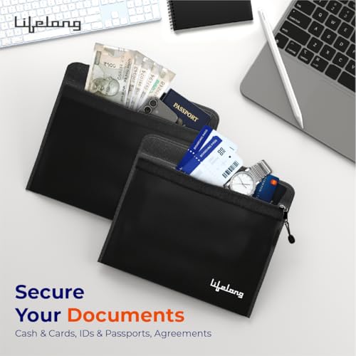 Image of Lifelong Fire & Water Resistant Document Bag, Money Organizer for Cash, Passports, Contracts, IDs & Files | Fireproof & Waterproof | 15x11 Safe Storage Pouch with Zipper (Black, LLHSA01)