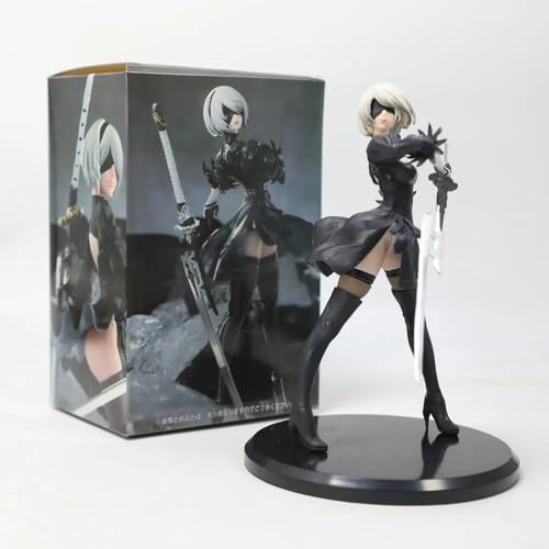 Image of NieR:Automata YoRHa No.2 Type B (2B) Battle Stance Anime Figure | 18cm Black Combat Dress & Greatsword Pose Action Figurine for Table, Desk, Shelf & Display | Gift for Anime & Gaming Fans