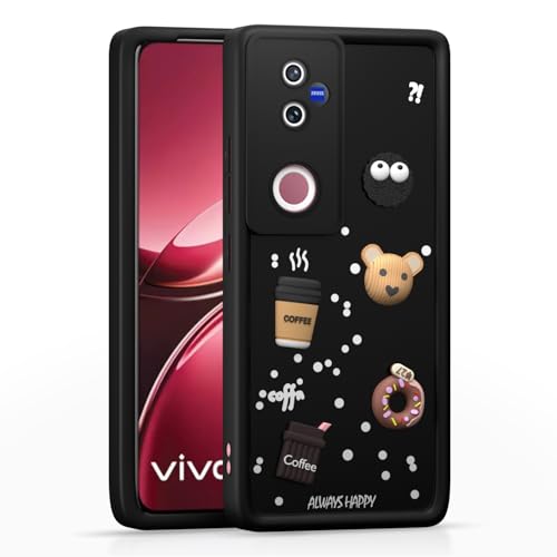 Image of Outlouders Back Cover for Vivo T4R 5G / iQoo Z10R 5G / Vivo V50 5G / V50e 5G | 3D Cartoon Cute Fun Bear | Silicone Full Body Protection Bumper Case (Black)