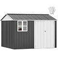 DWVO 10x8ft Metal Outdoor Storage Shed with Window, Lockable Tool Storage Sheds, Oversized Steel Garden Sheds with Sloped Roof for Backyard, Patio, Garage, Lawn (Gray + White)