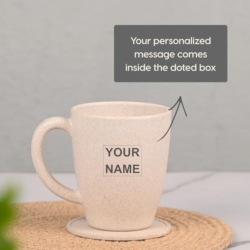 Image of Eha Earth Friendly Customised Coffee Mug, Coaster with Bag 300 ml, Set of 1 | Made with Rice Husk Biocomposite | Personalized Gifts for Friends and Family | Sand Castle
