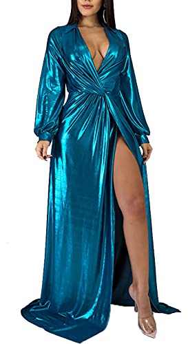 Image of Formal Long Sleeve Dress for Women Sequin Bodycon Ruched Sparkly Dresses
