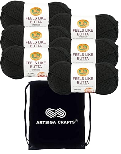 Image of Lion Brand Yarn Feels Like Butta 215-153 Black | 6 Skeins, Same Dye Lot, Project Bag, CYC #4 Worsted, 100% Polyester, Ideal for Crochet, Knitting Baby Blankets, Amigurumi